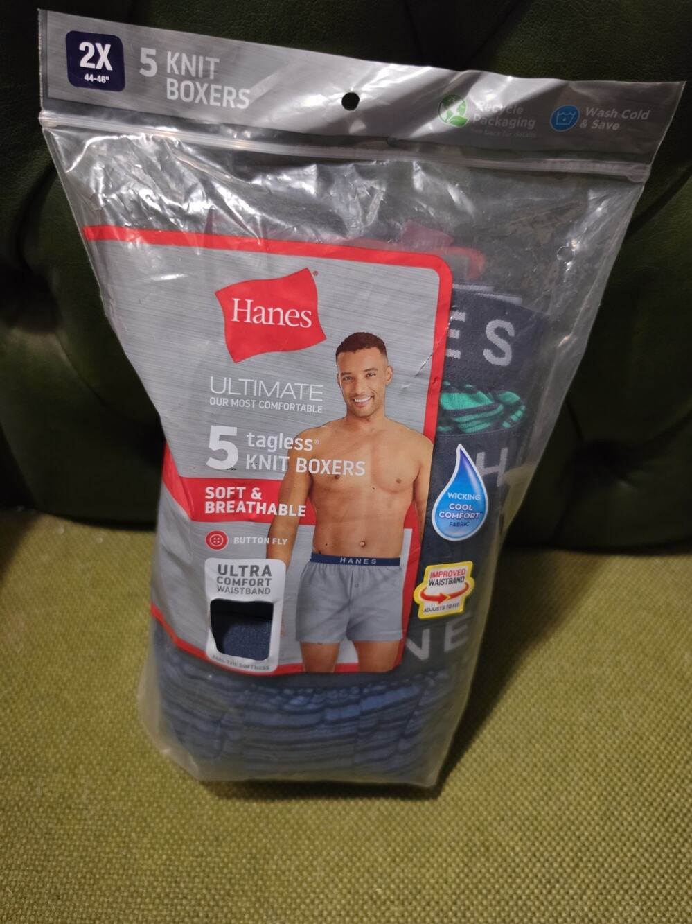 Hanes Tagless Knit Boxers Set of 5 Size 2X (44-46") NIP Multicolor Stripes